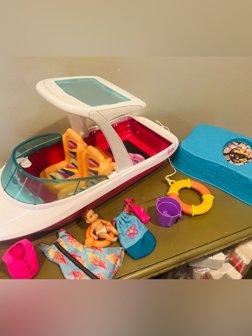Barbie Pink White Dolphin Magic Oceanview Play boat set w/ 🛟 & baby